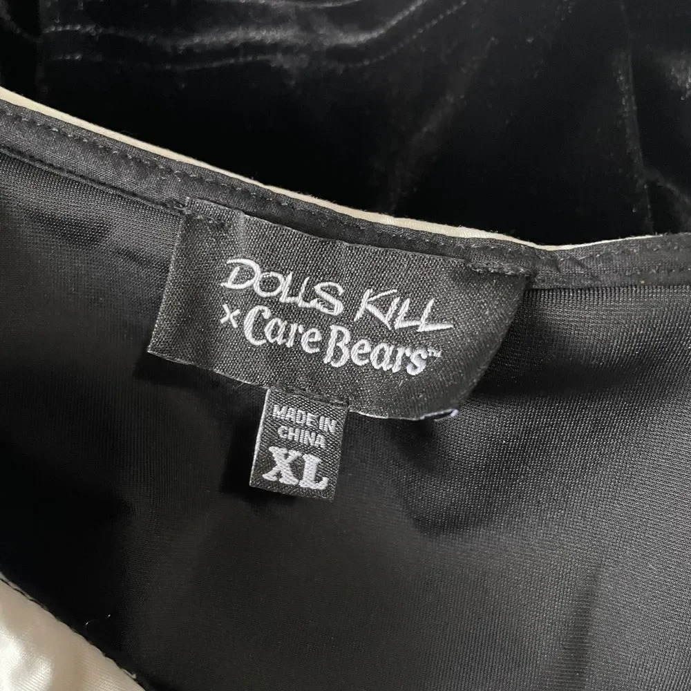 Dolls Kill X CARE BEARS XL Love You Forever Black Velvet Babydoll Dress - Picture 7 of 14